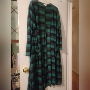 LuLaRoe Long Sweater Duster/Cardigan Green/Black Striped Sz XL